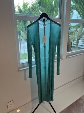 TSE Teal Sheer Ribbed Long duster